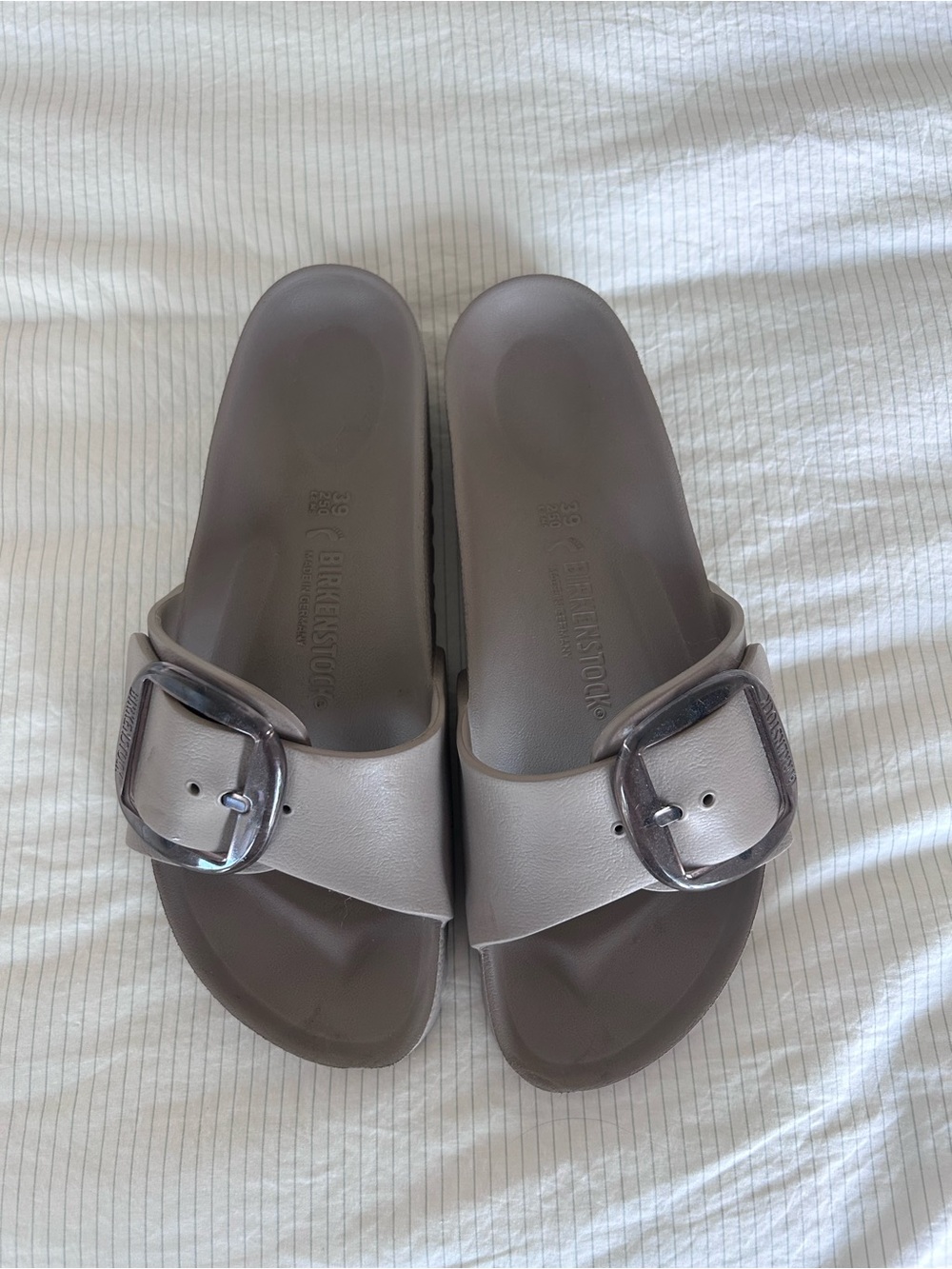 Birkenstock Madrid Big Buckle EVA Waterproof Slide Sandals Metallic Taupe 39